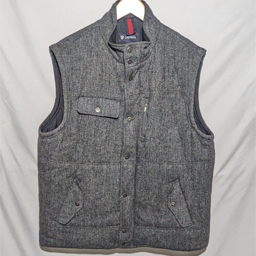 Cremieux 100% Wool Full Zip Button Sleeveless Jacket Vest Mens XL Gray